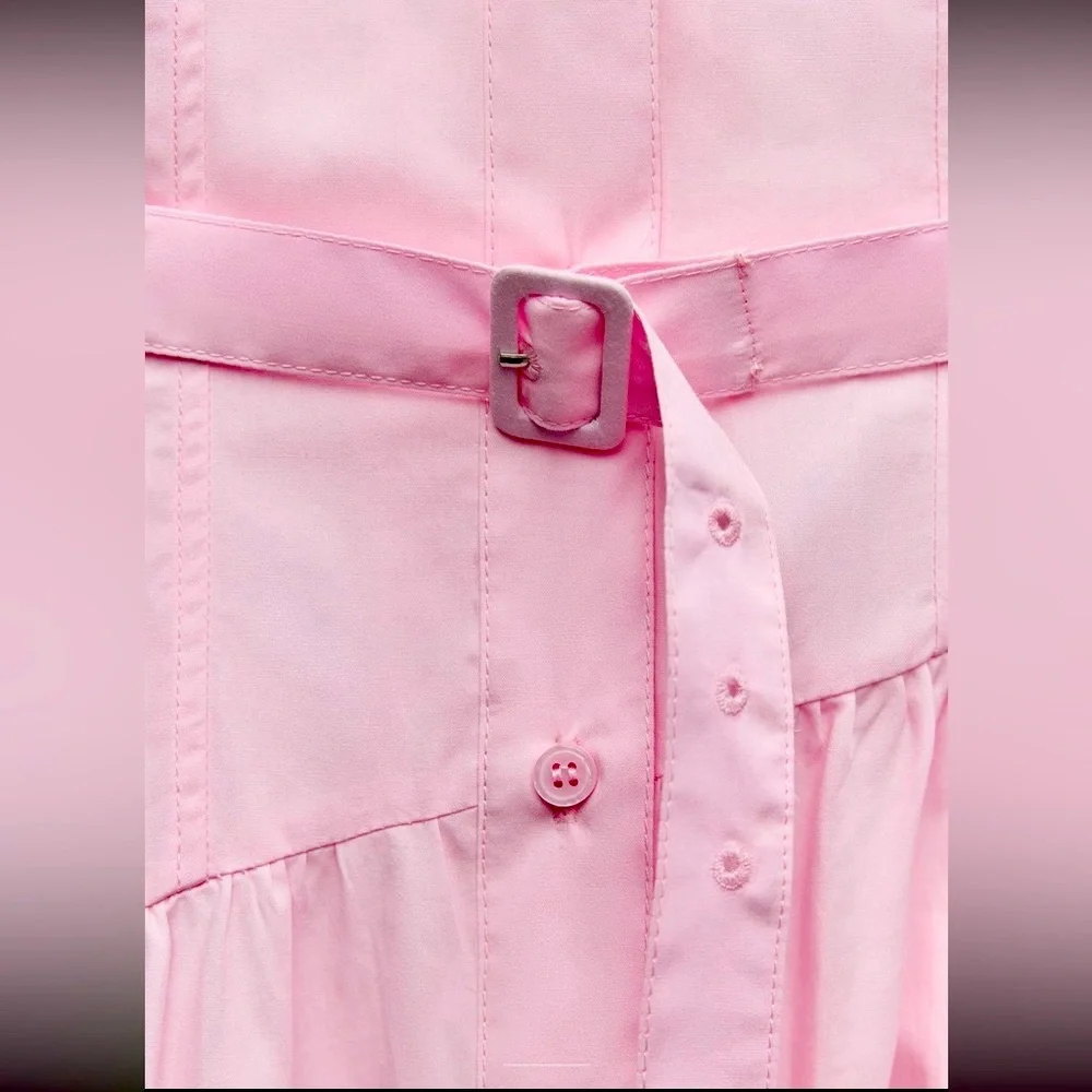 Zara ZW COLLECTION POPLIN SHIRTDRESS, pastel  pink, cotton, tiered